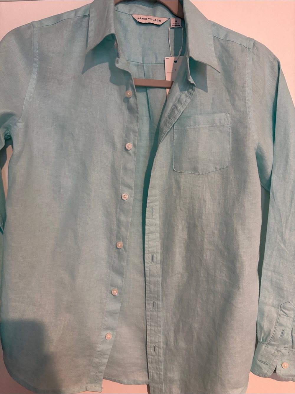 Janie and Jack Men's Aqua Linen Button-Up Shirt